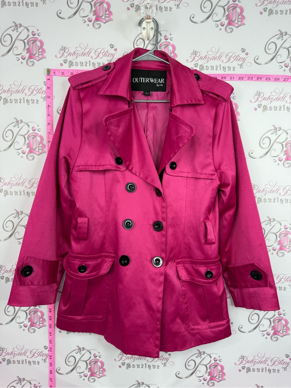 Outerwear by Lisa jacket coat buttons Hot Pink Double-Breasted Trench Coat